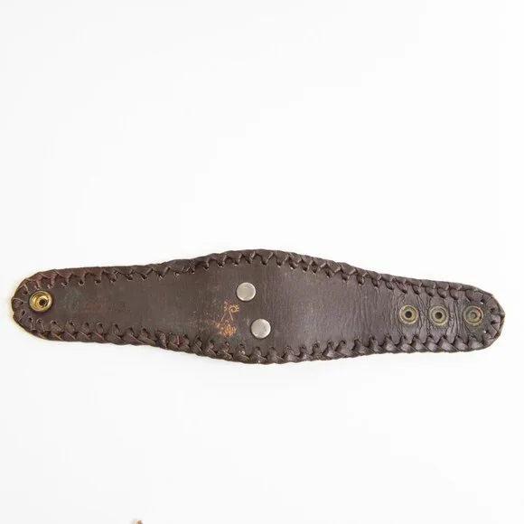 Starborn Ammonite Leather Cuff Bracelet Adjustable Statement Green Brown - Picture 8 of 11